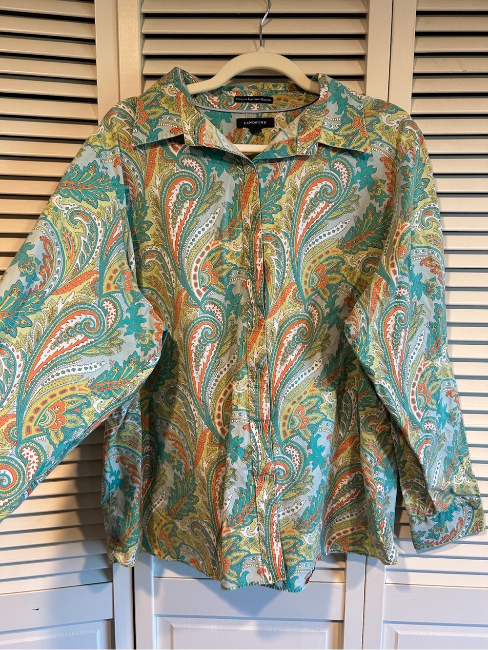 Lands' End Paisley Button-Down Shirt in Teal, Green & Orange